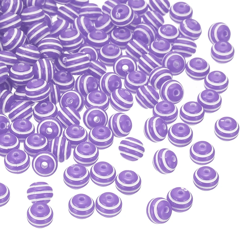 8mm Round Acrylic Rainbow Strip Beads for Jewelry, 100 Pcs, Purple and White