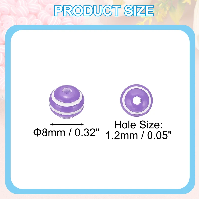8mm Round Acrylic Rainbow Strip Beads for Jewelry, 100 Pcs, Purple and White