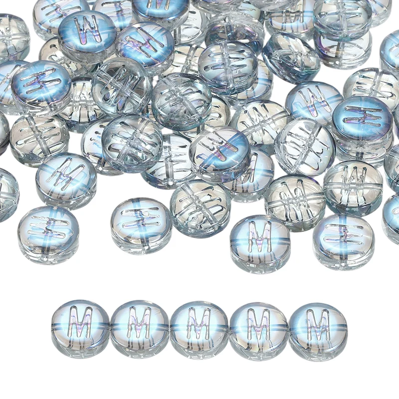 60Pcs Glass Letter Beads, 10mm m Initial Letter Spacer Beads, Blue