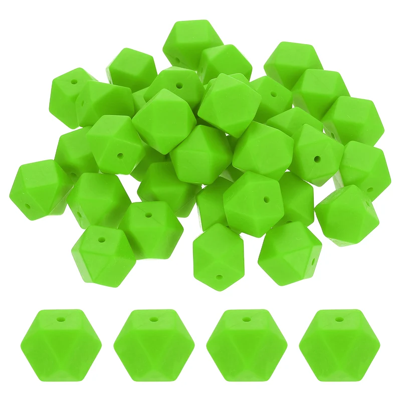 50 Pcs Silicone Beads, 17mm Loose Hexagon Rubber Focal Beads, Light Green