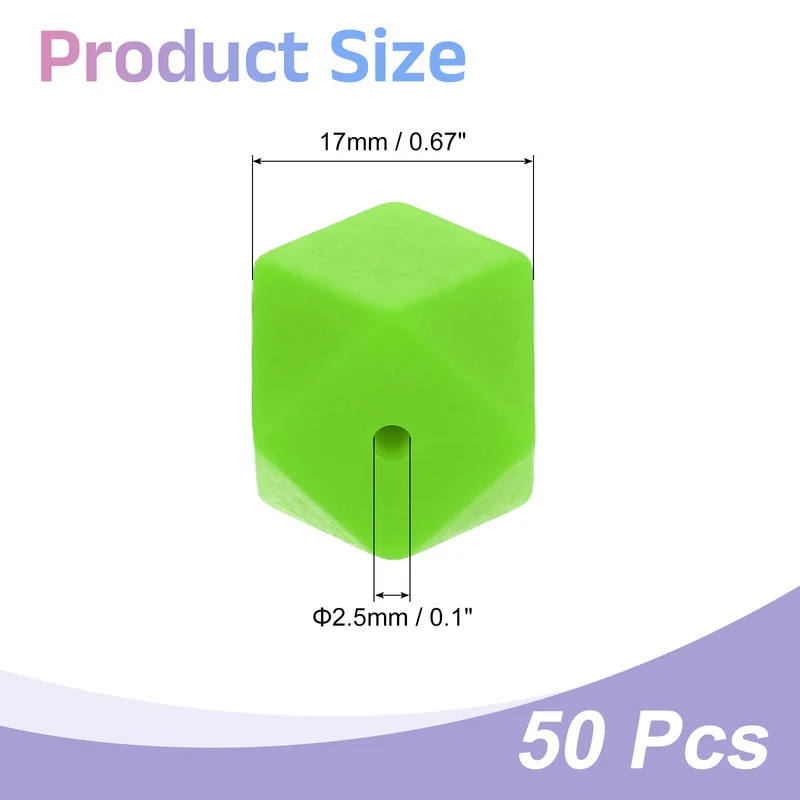50 Pcs Silicone Beads, 17mm Loose Hexagon Rubber Focal Beads, Light Green
