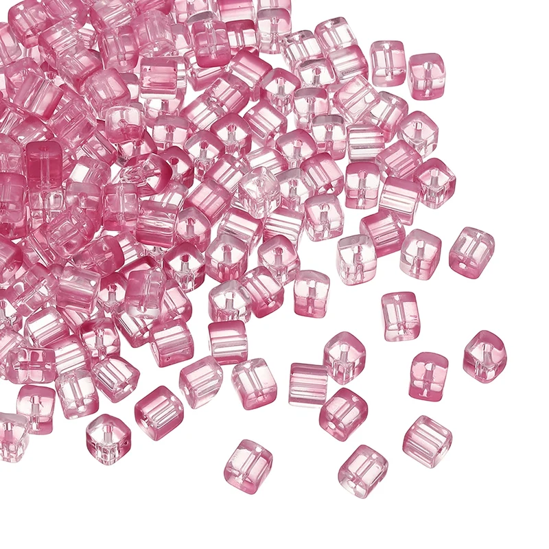 200 Pcs Crystal Cube Beads, 7mm Faceted Square Spacer Beads, Pink Purple