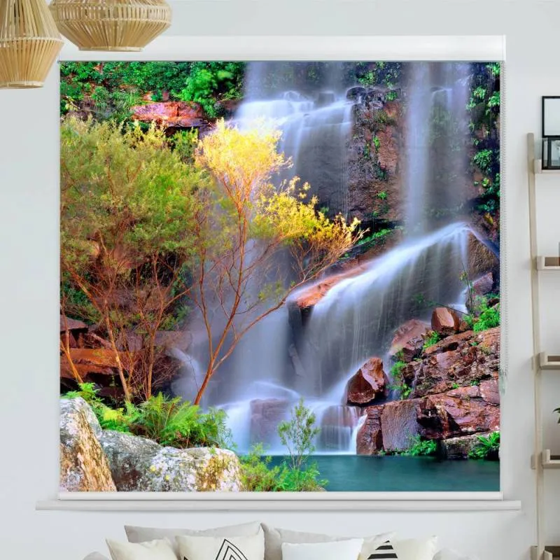 Kassettenrollo Motiv "Wasserfall im Wald" | bis B 420 x H 420 cm