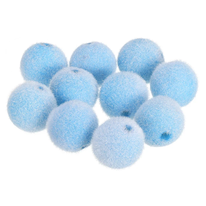 10Pcs Velvet Beads, 16mm Velvet Christmas Beads Plush Beads for Jewelry Keychain Pen Tiered Craft DIY Making (Blue)