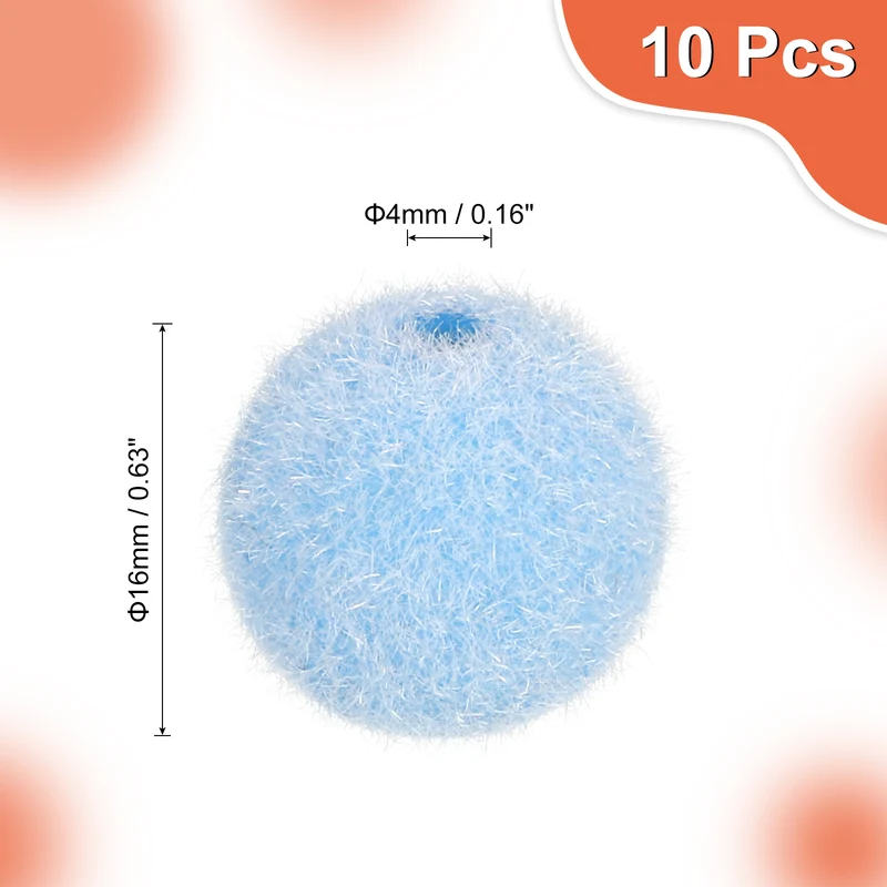 10Pcs Velvet Beads, 16mm Velvet Christmas Beads Plush Beads for Jewelry Keychain Pen Tiered Craft DIY Making (Blue)