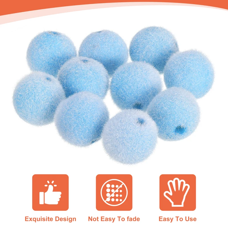 10Pcs Velvet Beads, 16mm Velvet Christmas Beads Plush Beads for Jewelry Keychain Pen Tiered Craft DIY Making (Blue)