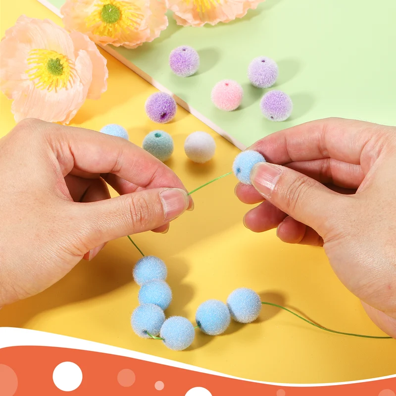 10Pcs Velvet Beads, 16mm Velvet Christmas Beads Plush Beads for Jewelry Keychain Pen Tiered Craft DIY Making (Blue)