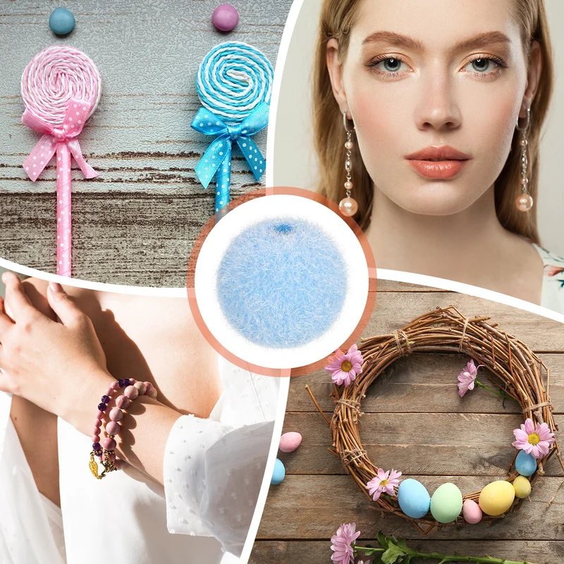 10Pcs Velvet Beads, 16mm Velvet Christmas Beads Plush Beads for Jewelry Keychain Pen Tiered Craft DIY Making (Blue)