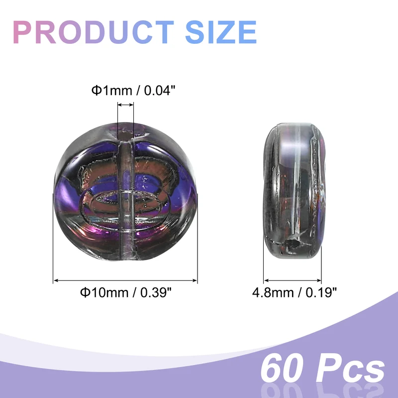 60Pcs Glass Letter Beads, 10mm O Initial Letter Spacer Beads, Black Purple