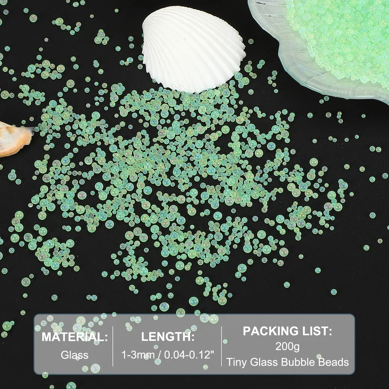 200g 1-3mm Glass Bubble Beads Iridescent No Hole Water Droplet Ball Green