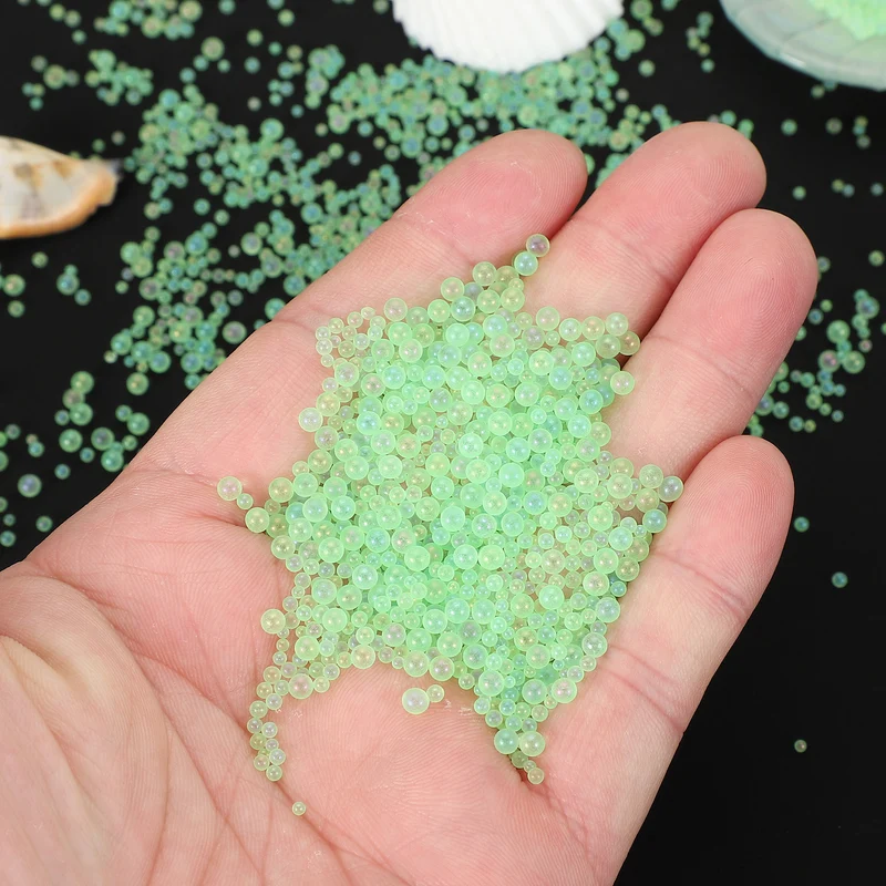 200g 1-3mm Glass Bubble Beads Iridescent No Hole Water Droplet Ball Green