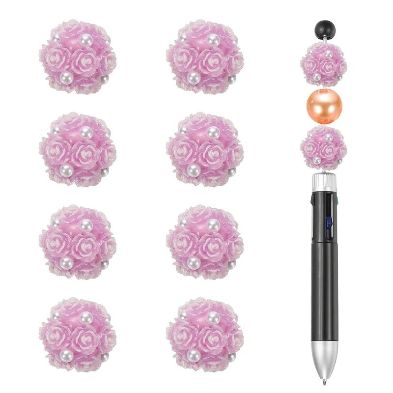 10 Pcs Rhinestone Focal Beads for Pens, 0.8" Glass Flower Beads, Dark Purple