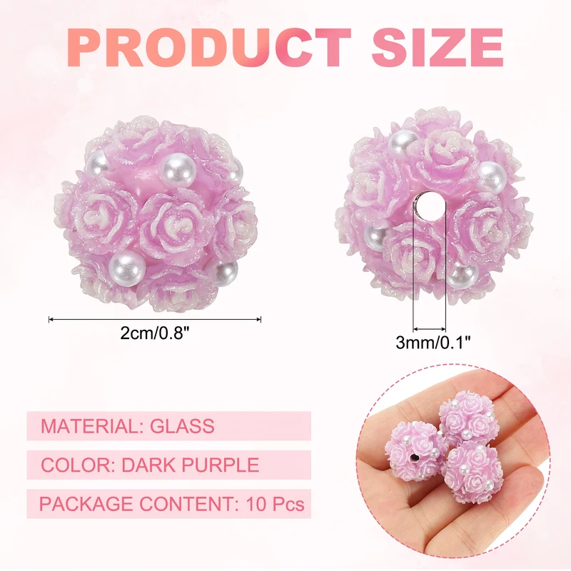 10 Pcs Rhinestone Focal Beads for Pens, 0.8" Glass Flower Beads, Dark Purple