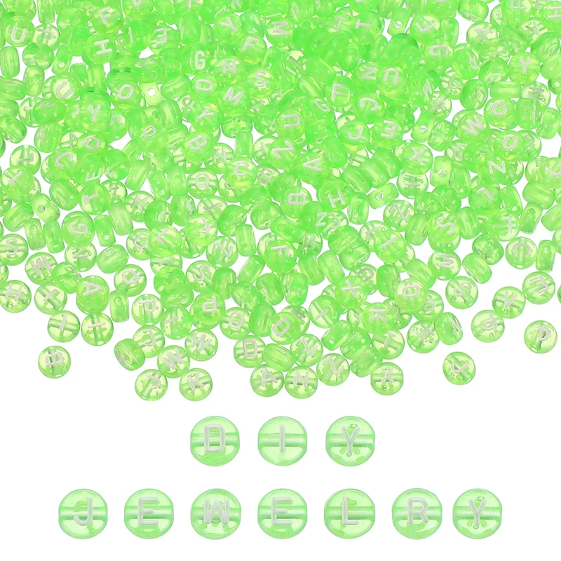 1000 Pcs Letter Beads, 4x7mm Acrylic Alphabet Beads Friendship Bracelet DIY Kit for Bracelets Jewelry Making Supplies, Green