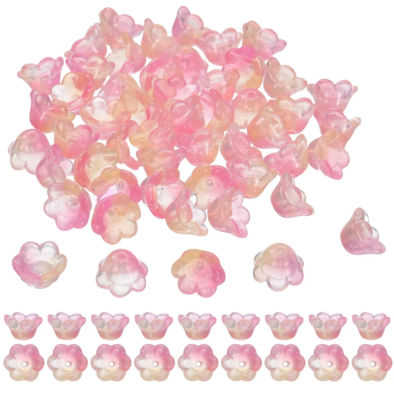 100Pcs Glass Flower Beads for Jewelry Making Loose Bead Charm Yellow/Pink