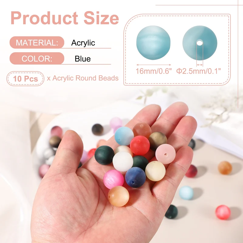 10 Pcs Acrylic Round Beads, 16mm Loose Beads for Jewelry Making, Blue