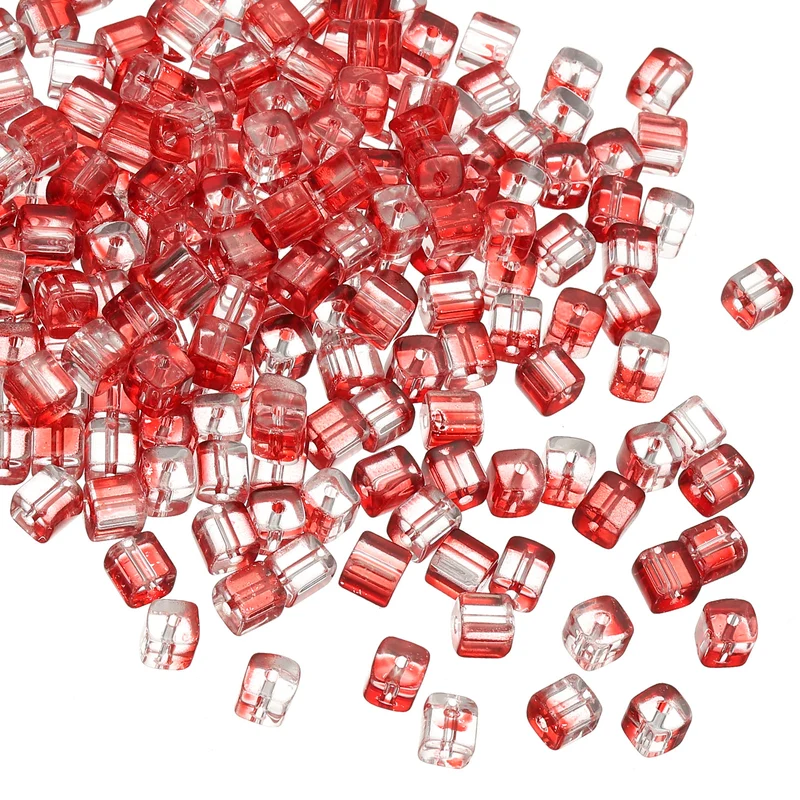 200 Pcs Crystal Cube Beads, 7mm Faceted Square Spacer Beads, Red