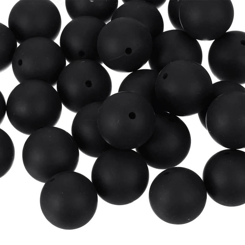 50Pcs 19mm Silicone Beads, Round Loose Rubber Bead for DIY (Black)