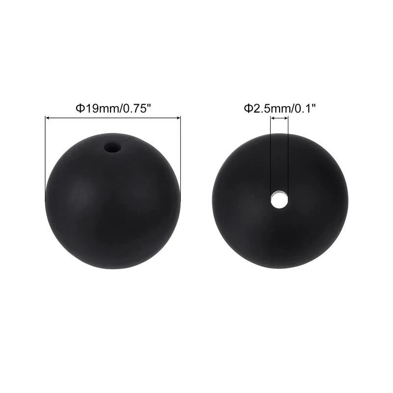 50Pcs 19mm Silicone Beads, Round Loose Rubber Bead for DIY (Black)