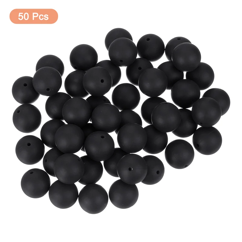 50Pcs 19mm Silicone Beads, Round Loose Rubber Bead for DIY (Black)