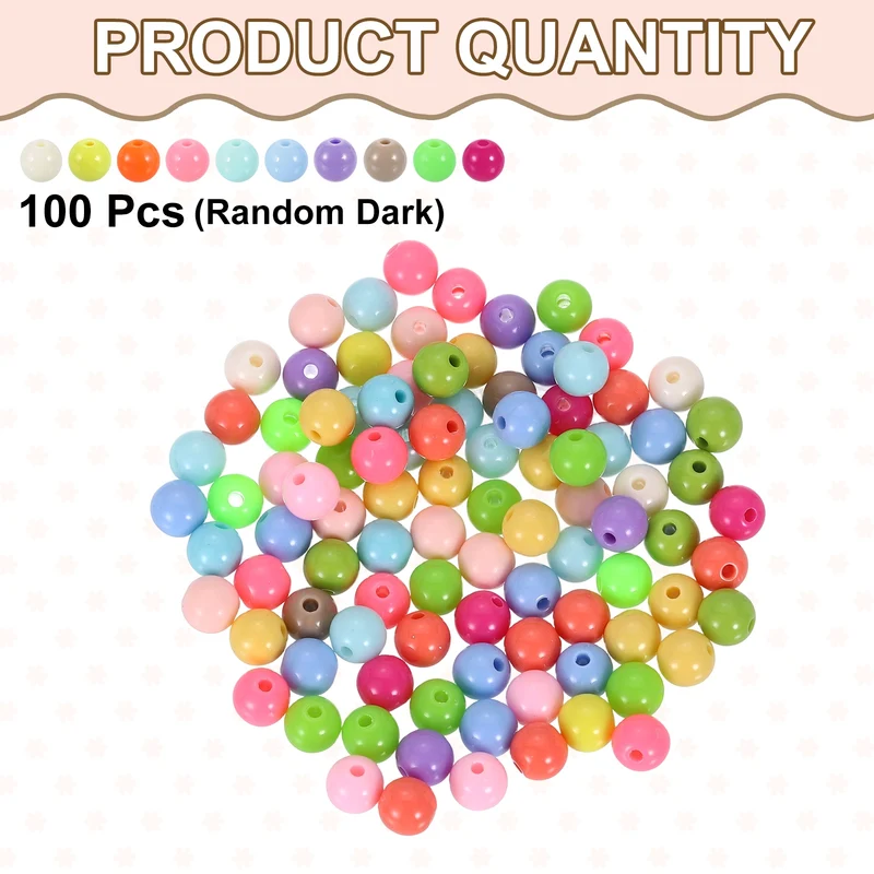 100pcs Random Light Color Acrylic Round Beads 8mm Plastic Resin Loose Bead