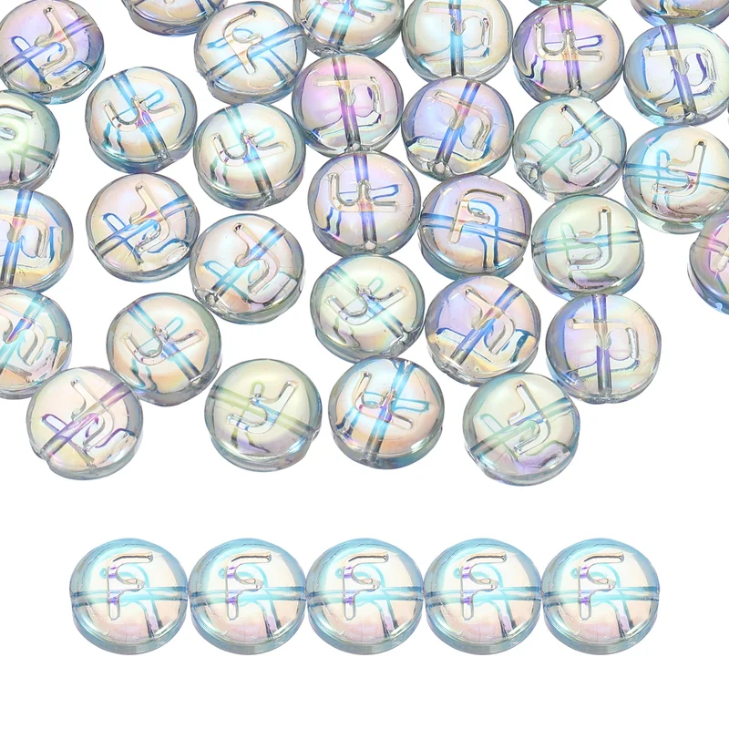 60Pcs Glass Letter Beads, 10mm F Initial Letter Spacer Beads, Blue Green