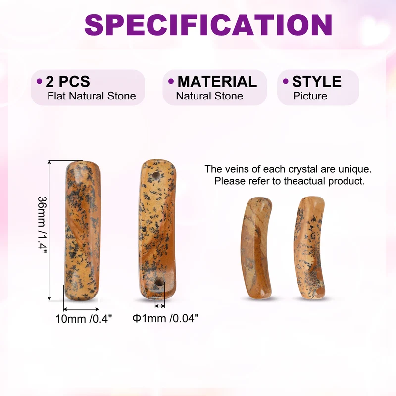 2 Pcs Natural Stone, 36 x 10 mm Natural Curved Clear Quartz Stone Crystal Handmade Jade Flat Beads for DIY Crafting, Picture