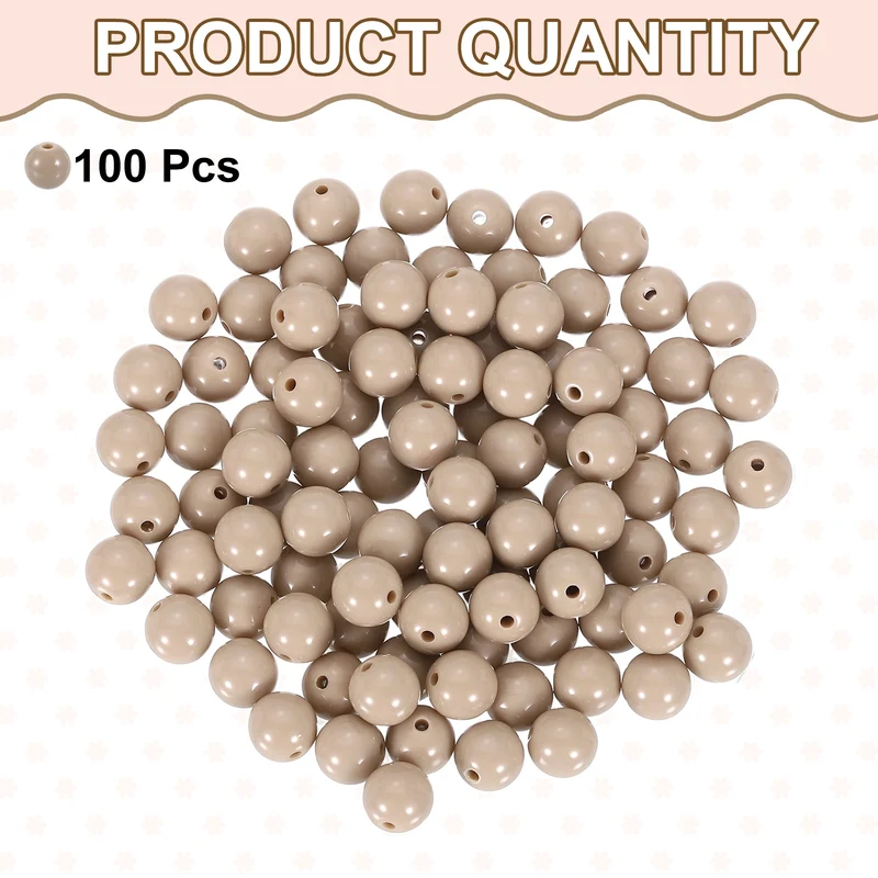 100pcs Light Beige Acrylic Round Beads 10mm Plastic Resin Loose Bead