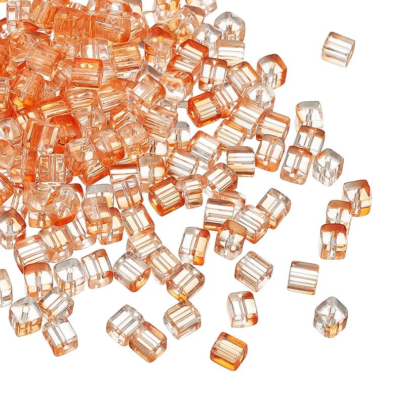 200 Pcs Crystal Cube Beads, 7mm Faceted Square Spacer Beads, Orange
