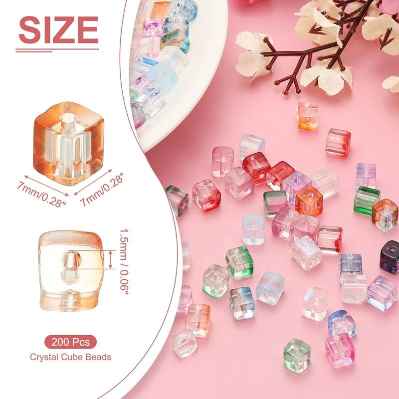 200 Pcs Crystal Cube Beads, 7mm Faceted Square Spacer Beads, Orange