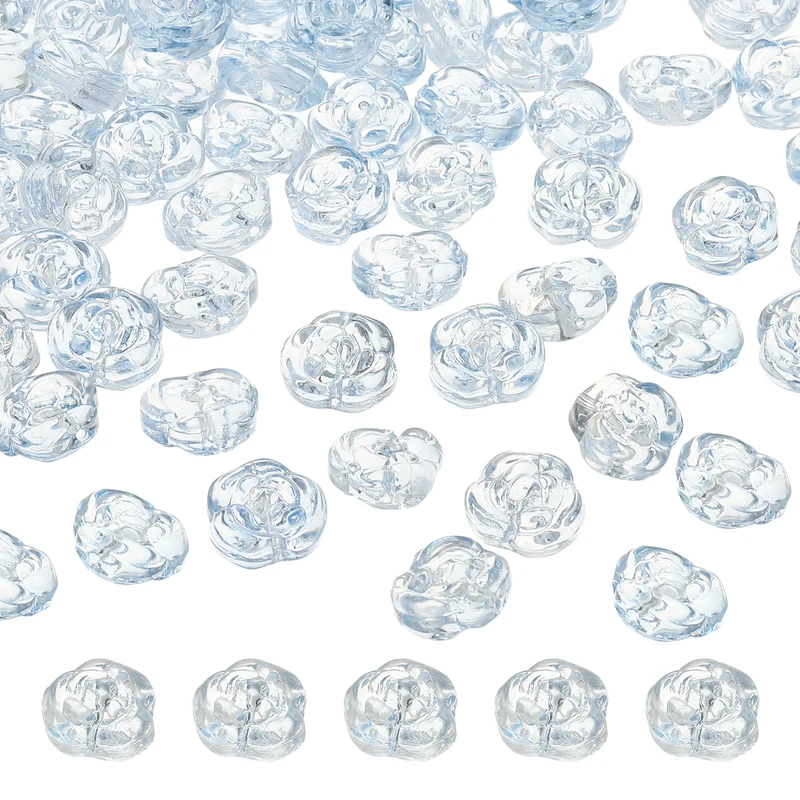 50Pcs Rose Beads 0.55" Glass Flower Rose Charm Blue]