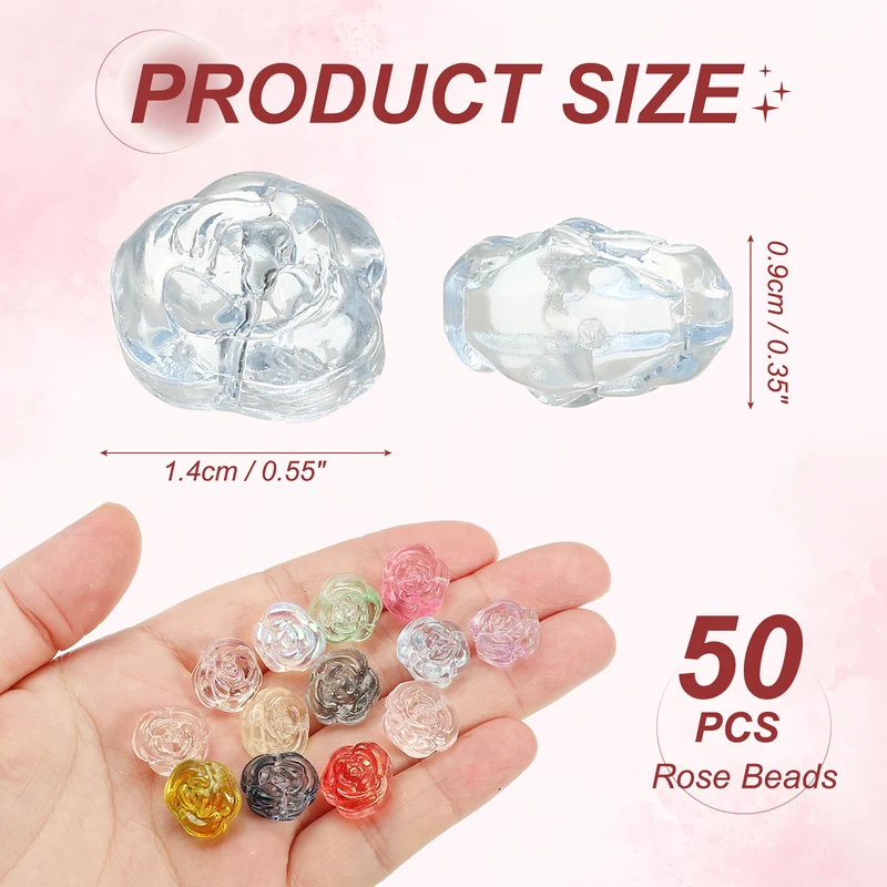 50Pcs Rose Beads 0.55" Glass Flower Rose Charm Blue]