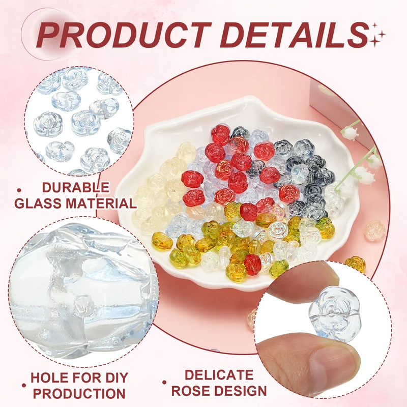 50Pcs Rose Beads 0.55" Glass Flower Rose Charm Blue]