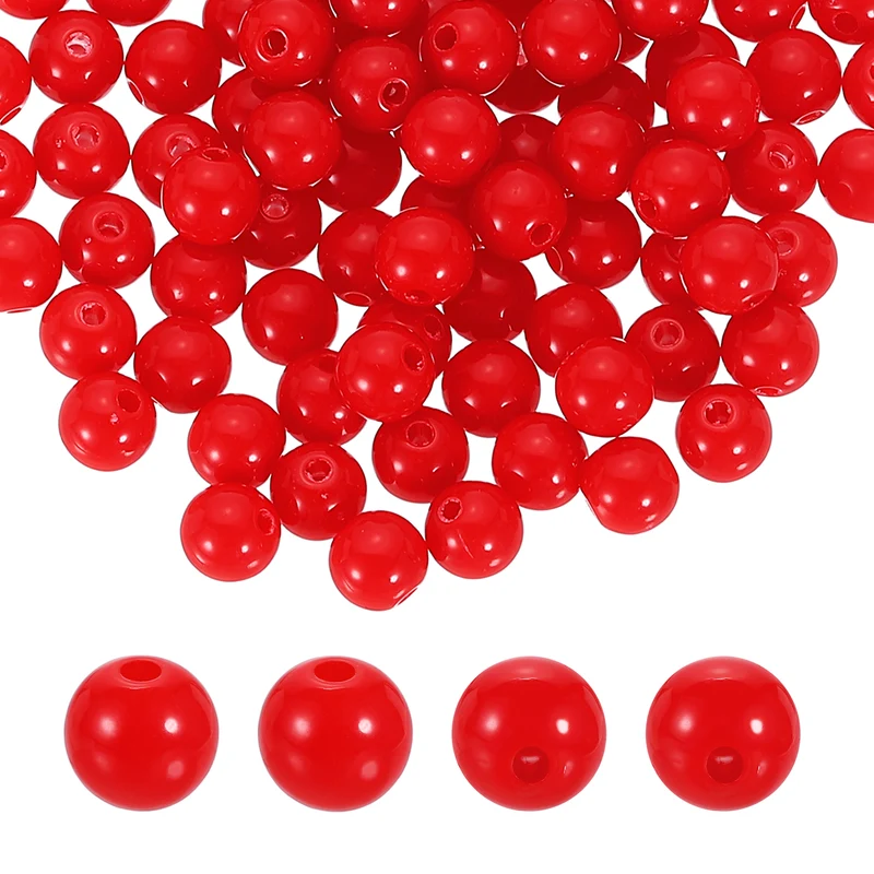 100pcs Red Acrylic Round Beads 8mm Plastic Resin Loose Bead