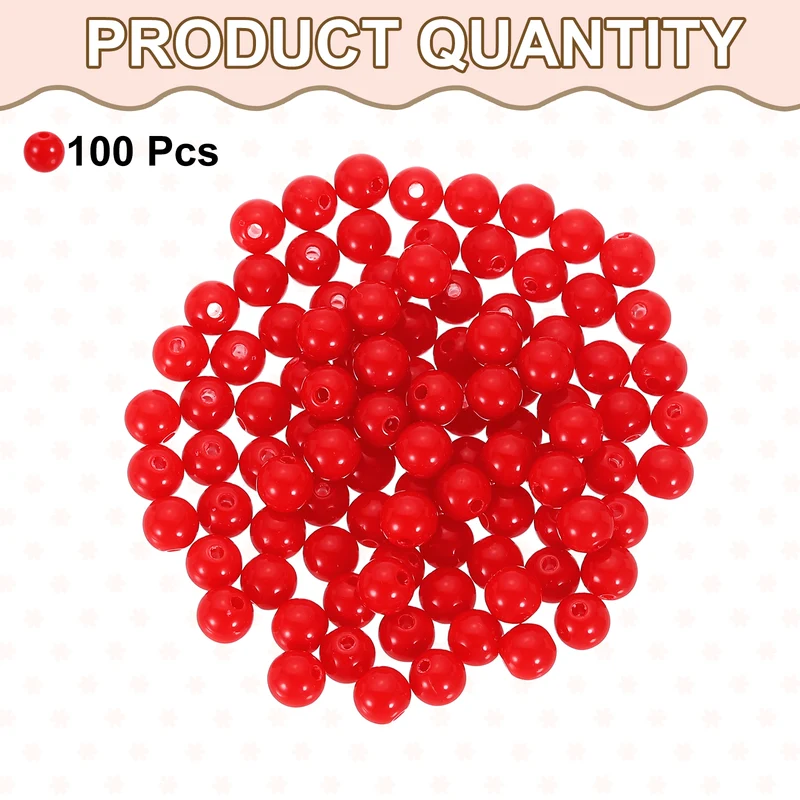 100pcs Red Acrylic Round Beads 8mm Plastic Resin Loose Bead