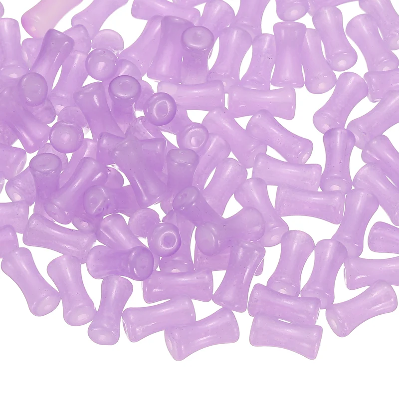 100 Pcs Glass Tube Beads, 6x12mm Bamboo Stick Tube Beads, Purple