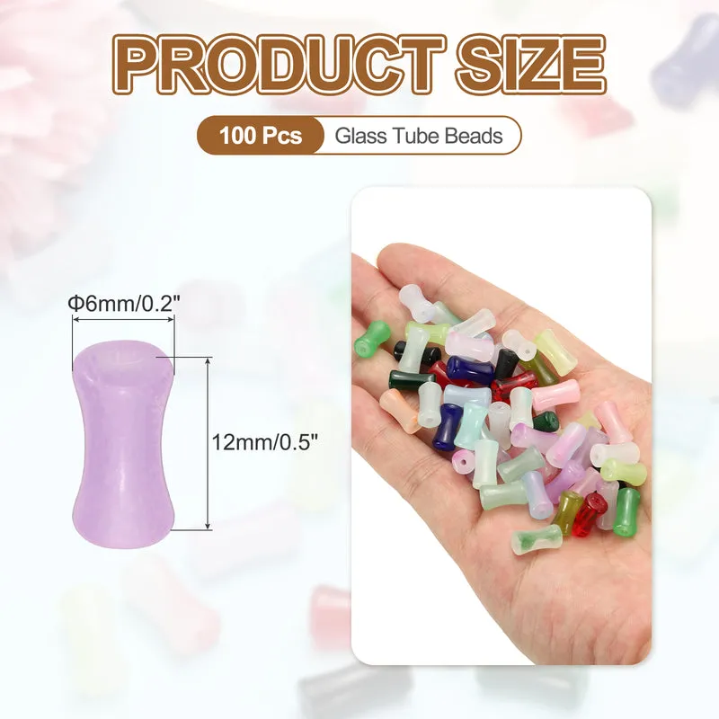 100 Pcs Glass Tube Beads, 6x12mm Bamboo Stick Tube Beads, Purple