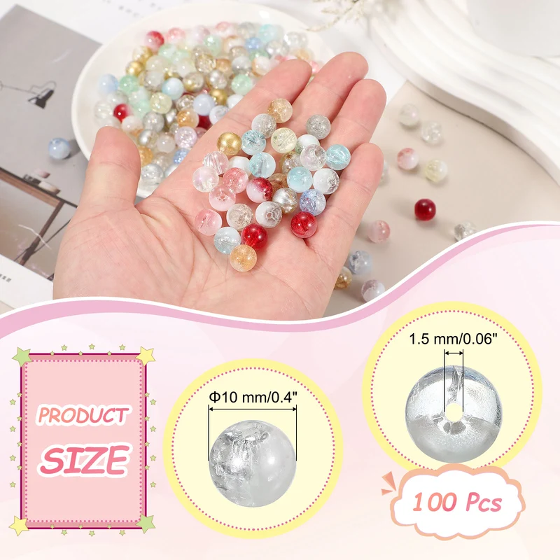 100Pcs Crackle Glass Beads for Jewelry Making 10mm Round Beads White]