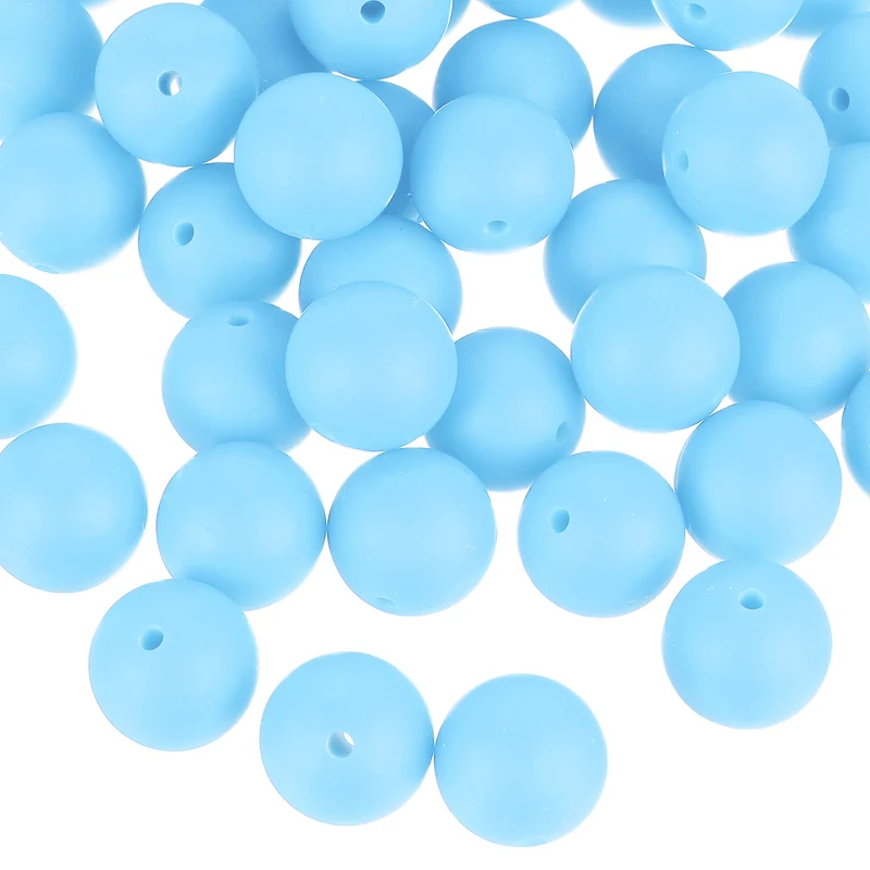 50Pcs 12mm Silicone Beads, Round Loose Rubber Bead for DIY (Lake Blue)