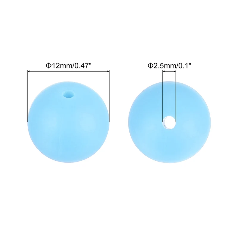 50Pcs 12mm Silicone Beads, Round Loose Rubber Bead for DIY (Lake Blue)