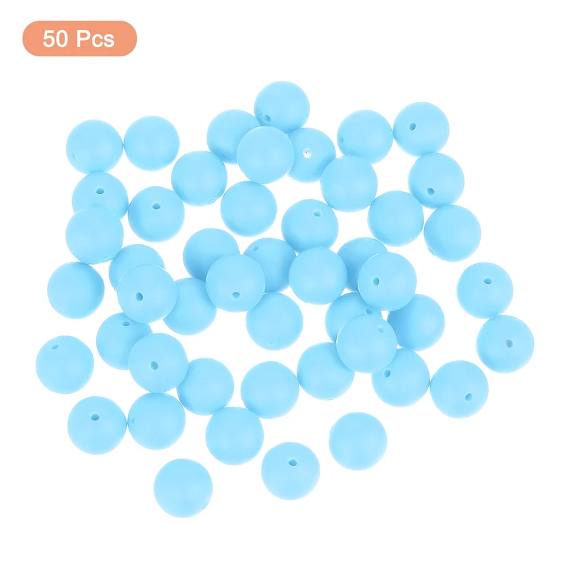 50Pcs 12mm Silicone Beads, Round Loose Rubber Bead for DIY (Lake Blue)