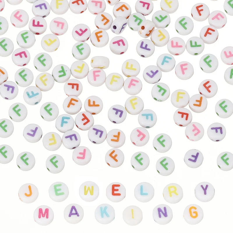 Alphabet Beads, 100 Pcs Rainbow Letter Beads Acrylic Charms, 4x7mm, Letter F