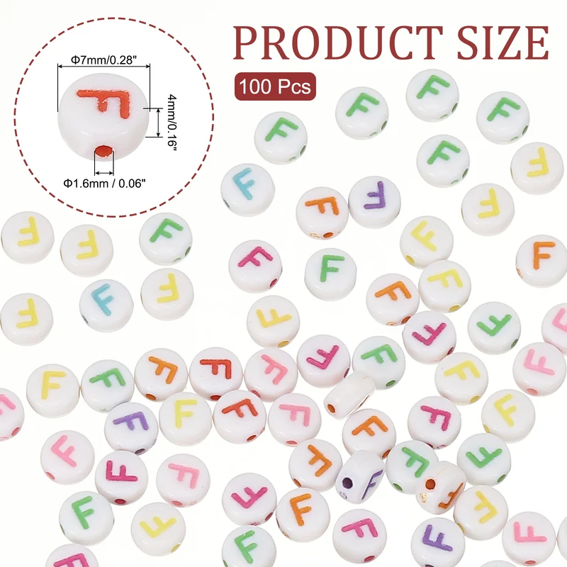 Alphabet Beads, 100 Pcs Rainbow Letter Beads Acrylic Charms, 4x7mm, Letter F