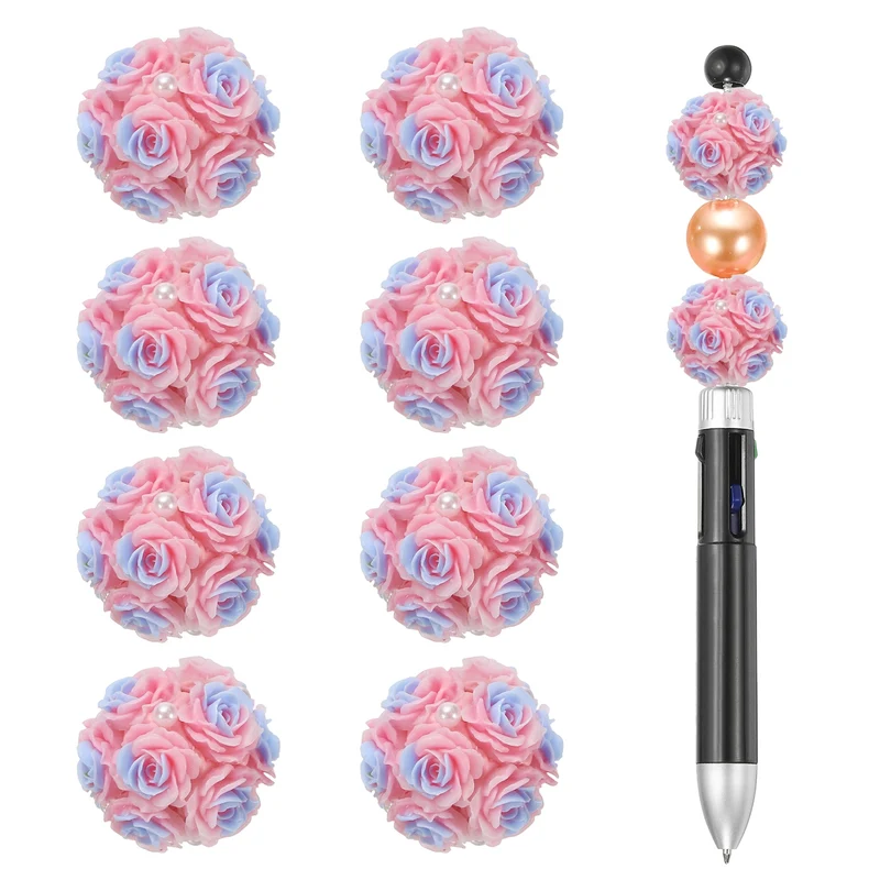10 Pcs Rhinestone Focal Beads for Pens, 0.8" Glass Flower Beads, Pink/Blue