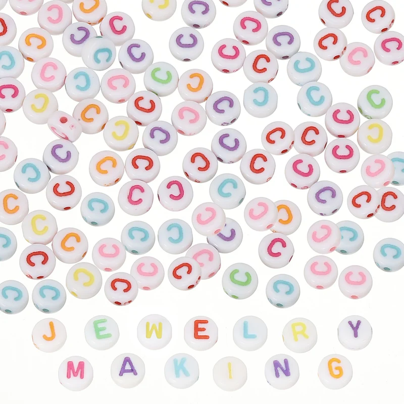 Alphabet Beads, 100 Pcs Rainbow Letter Beads Acrylic Charms, 4x7mm, Letter C