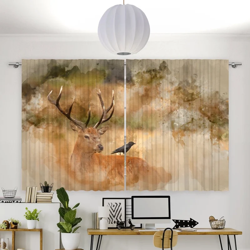 Vorhang Motiv "Hirsch Rabe abstrakt"