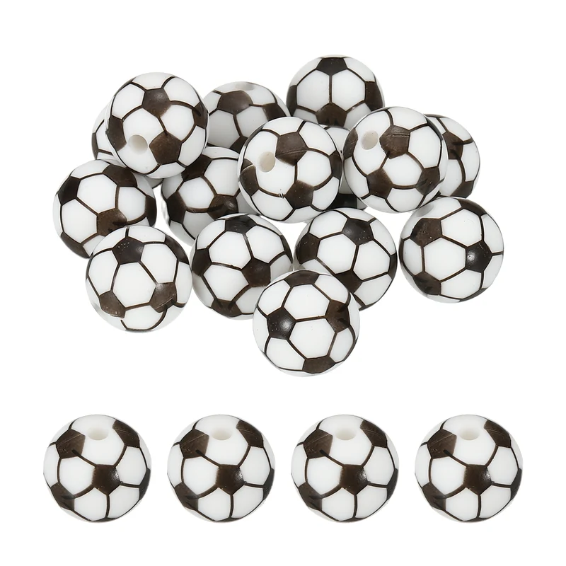 15Pcs Silicone Sports Beads 12mm Ball Shaped Beads Soccer,