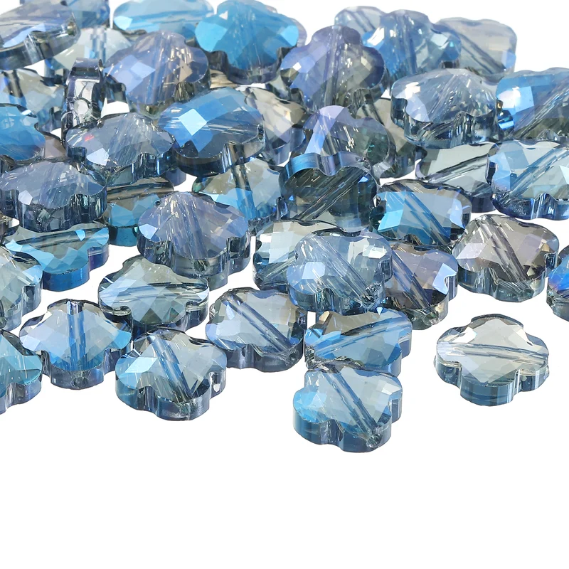 Glass Beads, 60 Pcs Shamrock Beads Transparent Crystal Glass Charms Clear Jewelry Making Supplies for Bracelets DIY Crafts, Blue