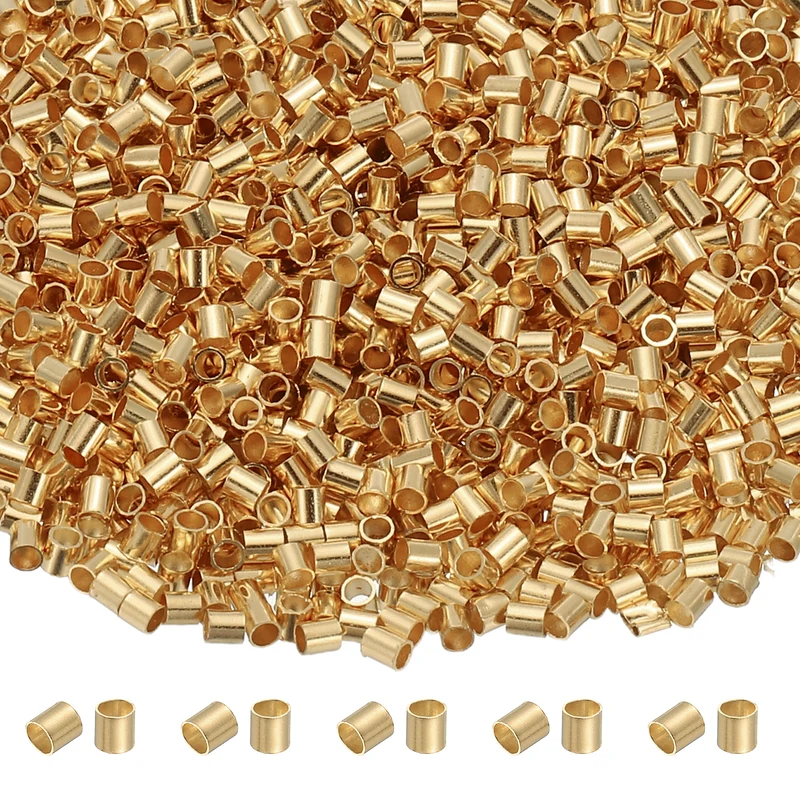 2000 Pcs Tube Crimp Beads, 1.5x1.5mm Crimp Beads for Jewelry Making, Light Gold