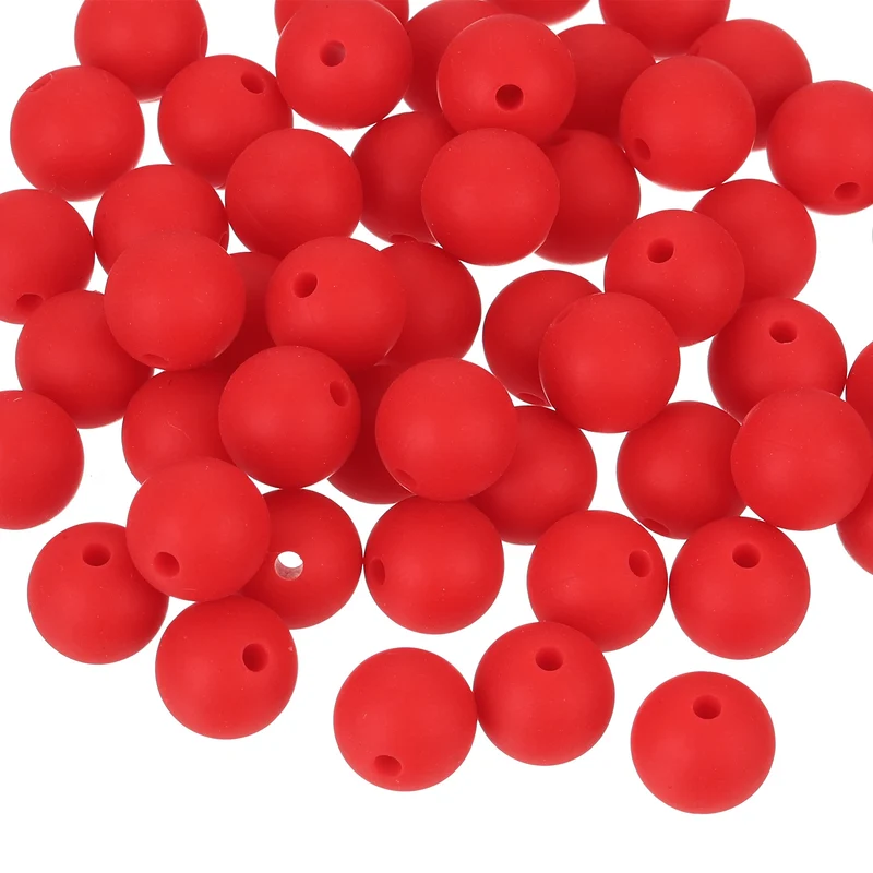 50Pcs 9mm Silicone Beads Round Loose Rubber Bead for DIY Dark Red